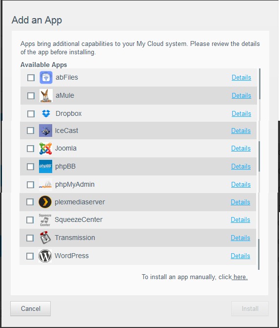 WD My Cloud Mirror Gen 2 additional apps listing
