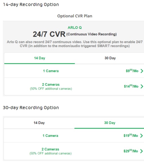 Arlo pricing plans