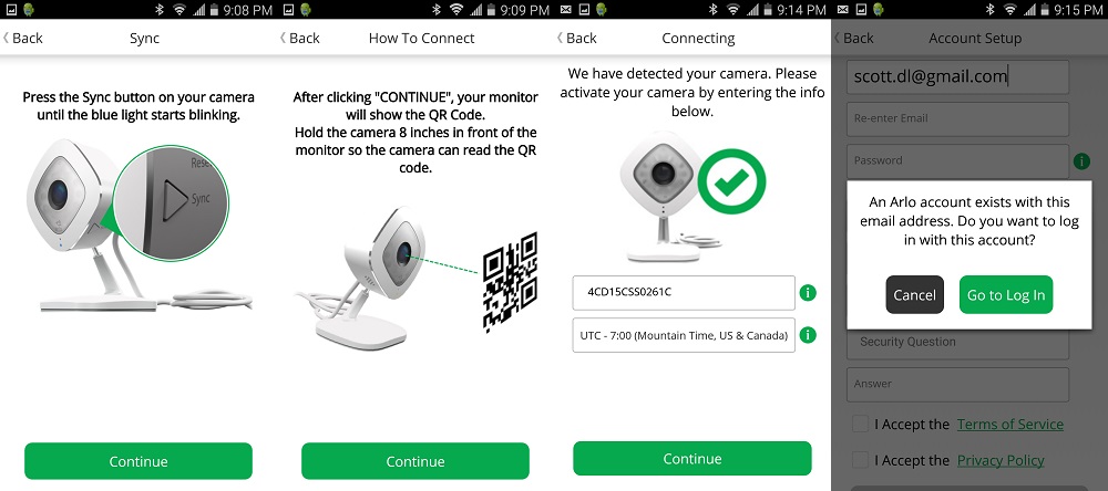 Arlo Q setup screens 2