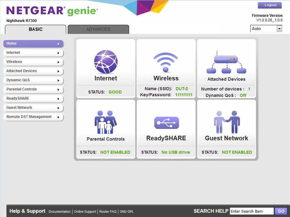 NETGEAR R7300DST basic mode landing page