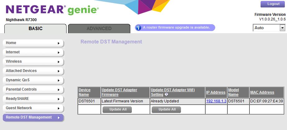 NETGEAR R7300DST basic mode landing page