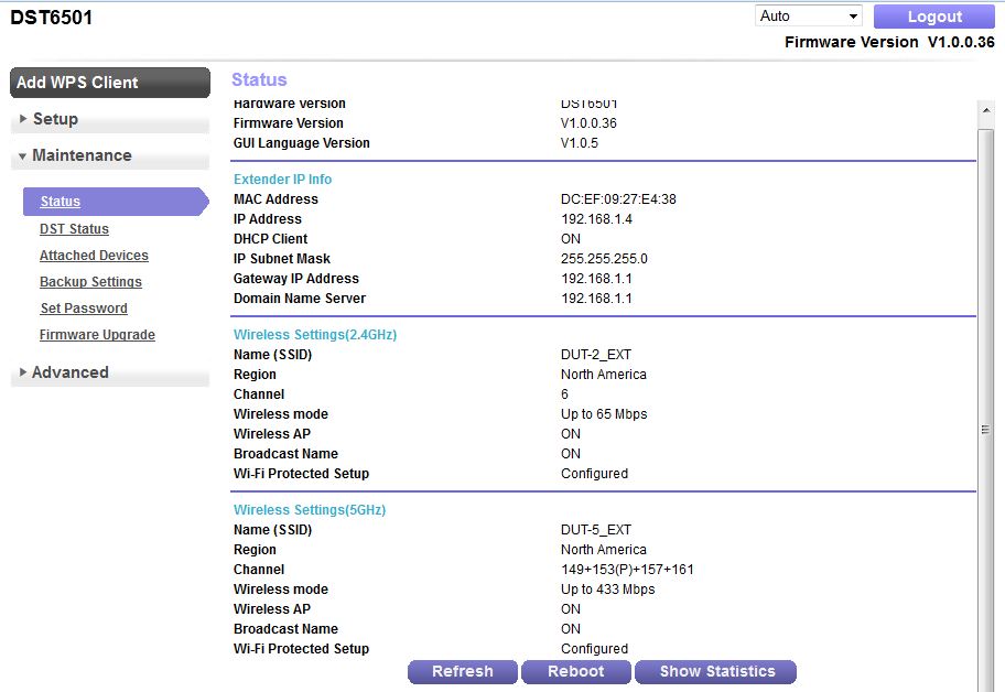 NETGEAR DST Adapter status