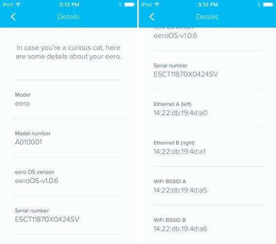 eero Details screen