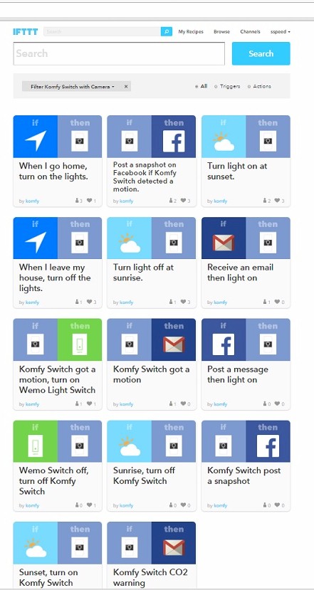 Komfy IFTT channel recipes