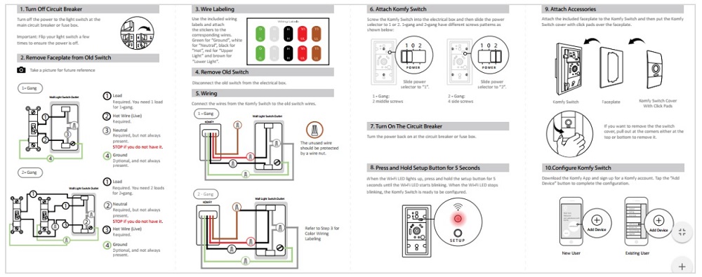 Komfy wiring instructions in the QuickStart guide