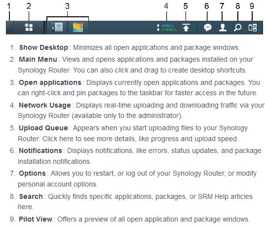 Synology RT1900ac taskbar callouts