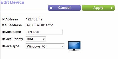 NETGEAR Dynamic QoS device edit