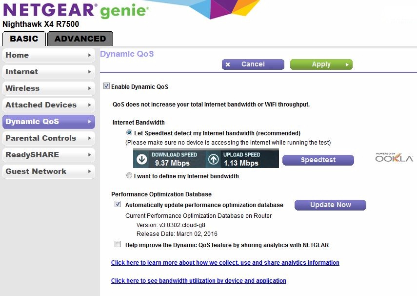 NETGEAR Dynamic QoS controls