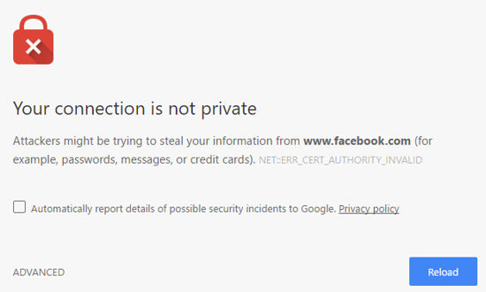 Chrome warning about a certificate problem