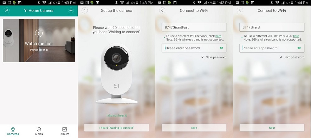 YI Home Camera 2 wireless connection screens