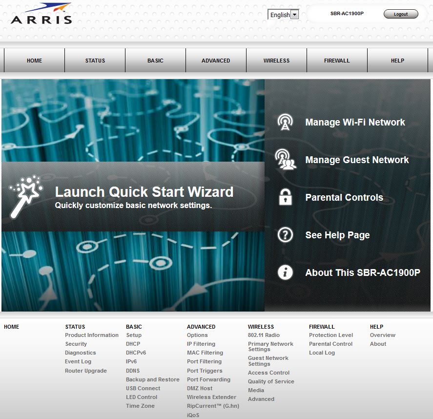 Arris SBR-AC1900P Home page