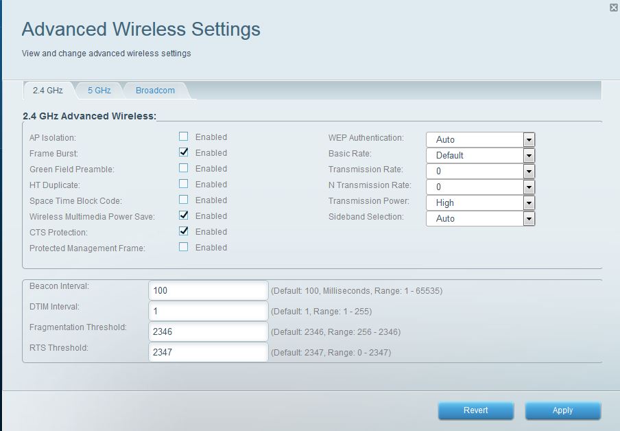 2.4 GHz advanced wireless settings