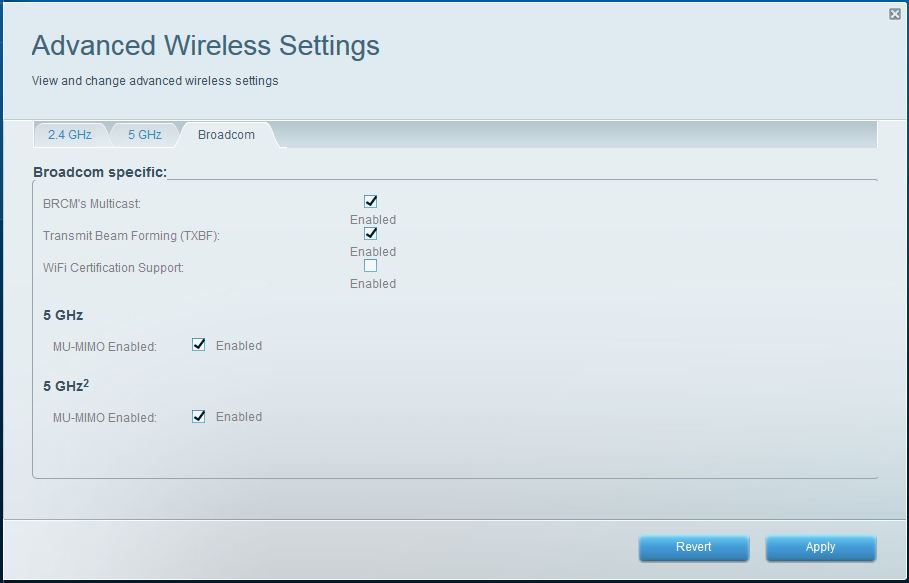Broadcom advanced wireless settings