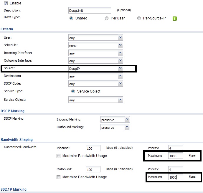 Bandwidth Config