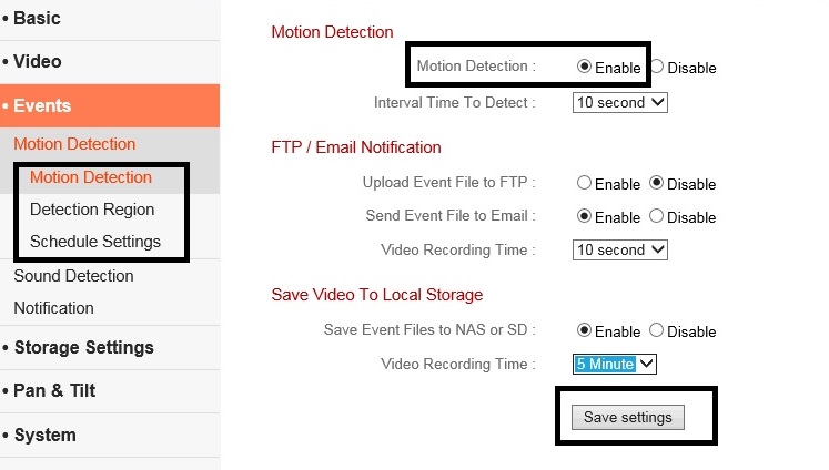 Enable motion detection