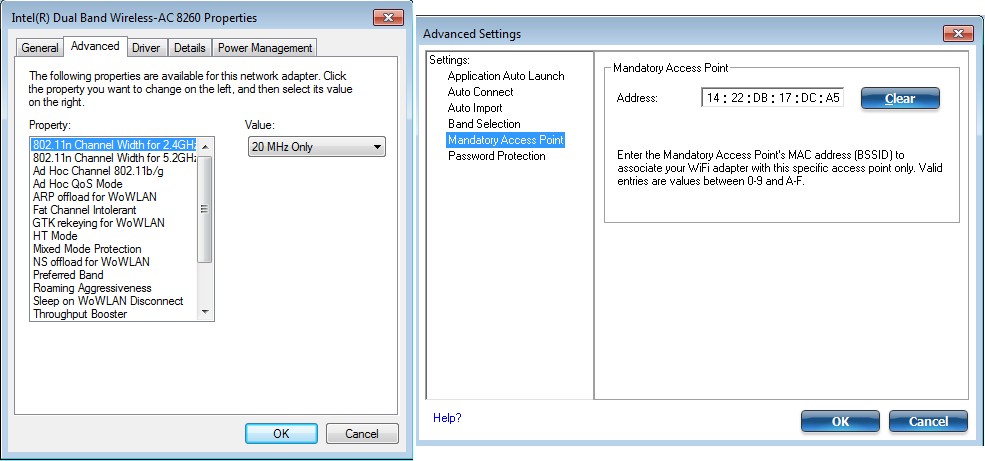 Intel STA test settings