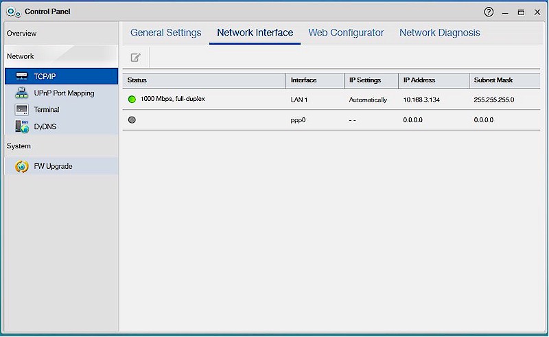 Network interface screen