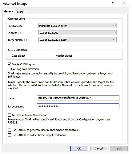 Windows iSCSI initiator configuration