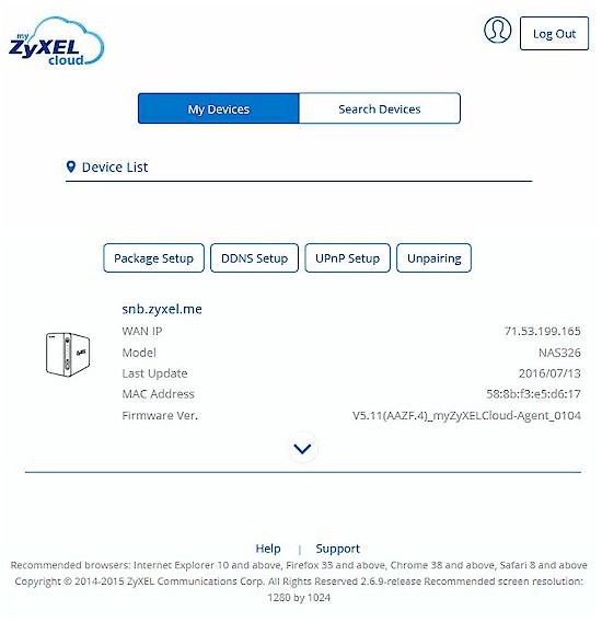 myZyXELcloud successfully paired