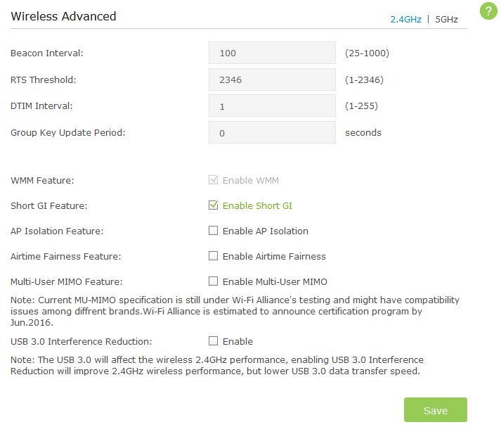 Wireless Advanced settings