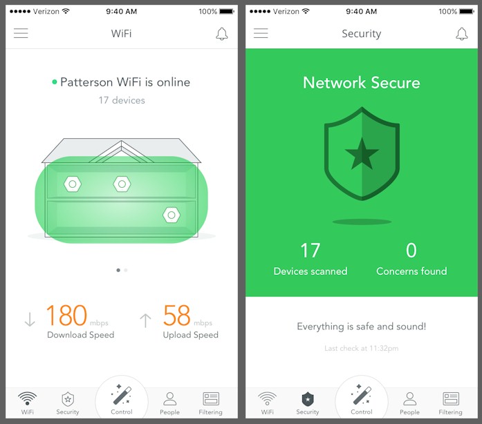 Luma App WiFi and Security screens