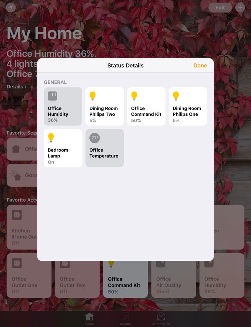 Apple Home Status details