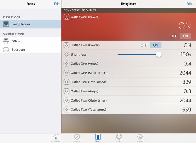 Elgato Eve Energy showing ConnectSense data