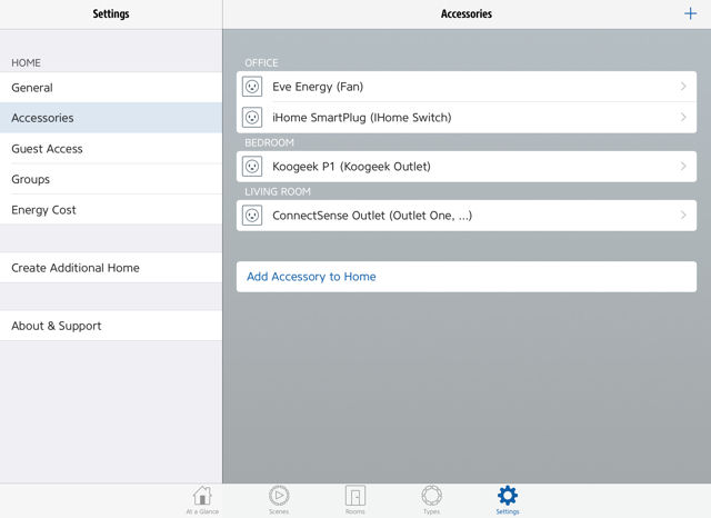 Elgato eve energy Settings menu