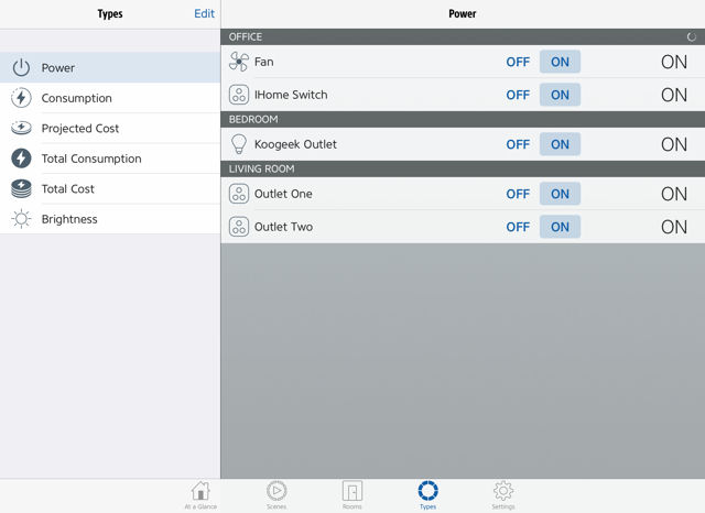 Elgato eve energy Types menu