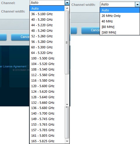 Channel and Channel width settings