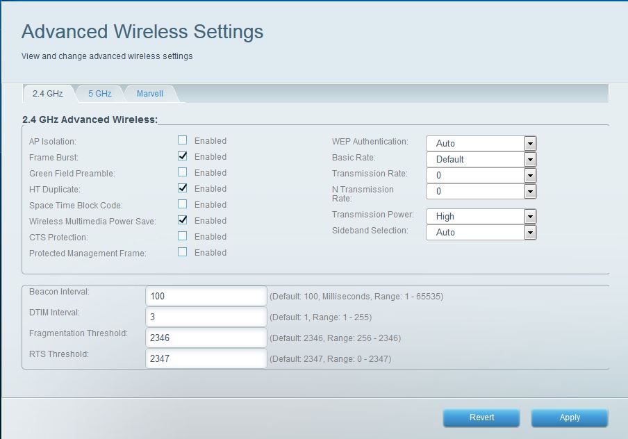 Advanced wireless settings