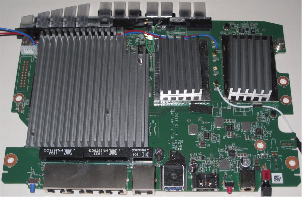 Linksys WRT3200ACM board top with heatsinks