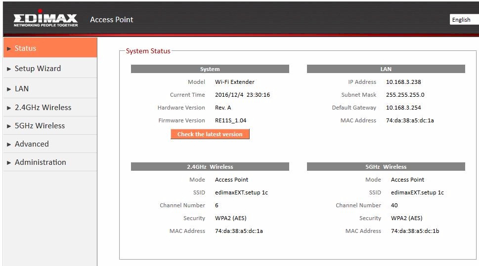 Edimax RE11S status