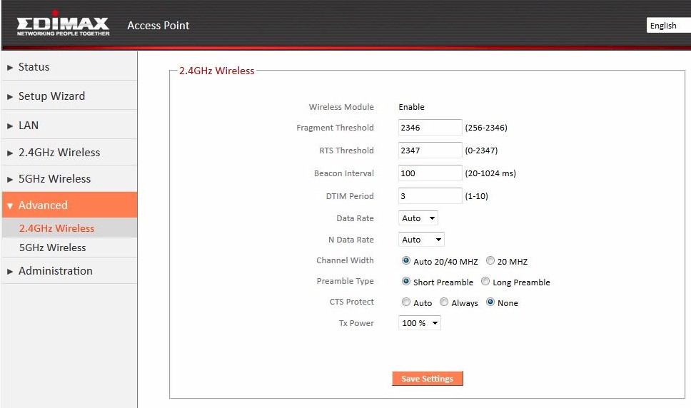 Edimax RE11S advanced wireless settings