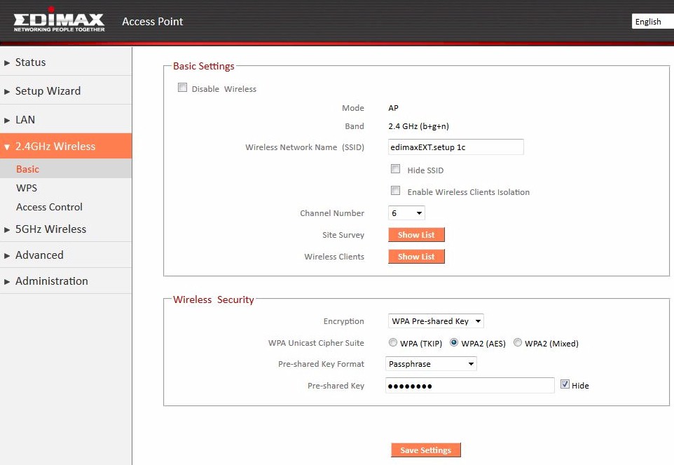 Edimax RE11S wireless settings