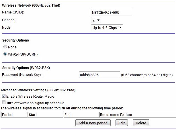 60 GHz radio settings