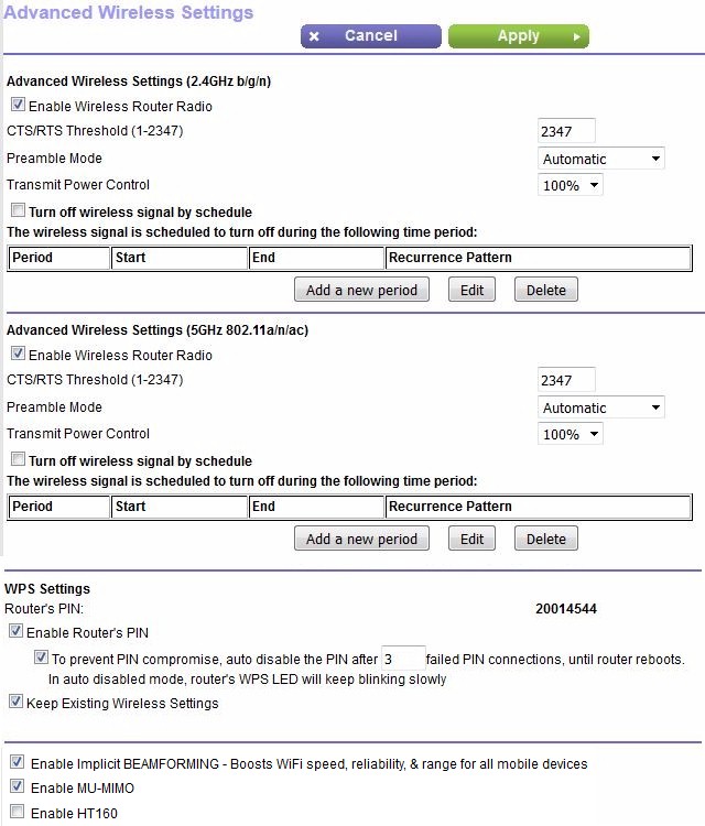 Advanced Wireless settings