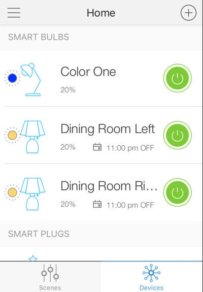 TP-LINK KASA home page showing three TP-LINK Bulbs