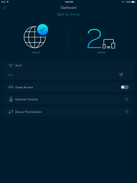 Linksys Velop dashboard