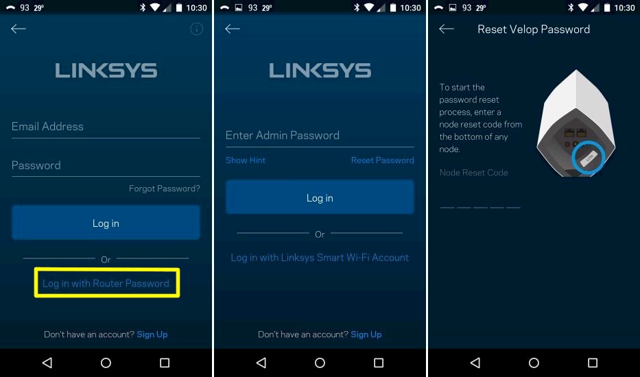 Linksys Velop login options