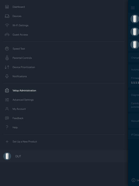 Linksys Velop Menu