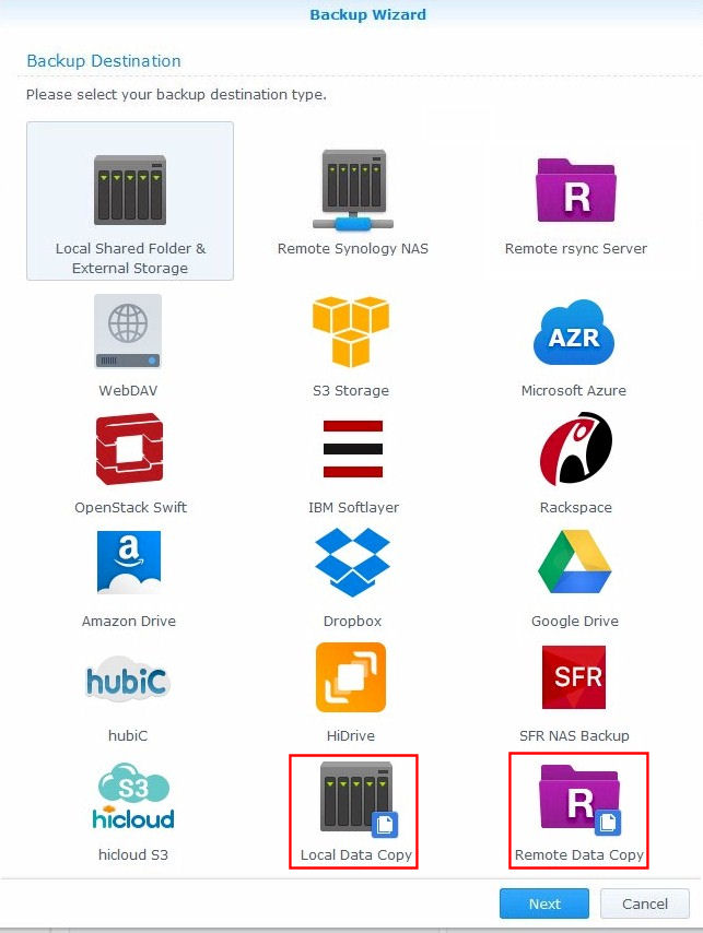 Synology Hyper Backup Wizard destinations - all