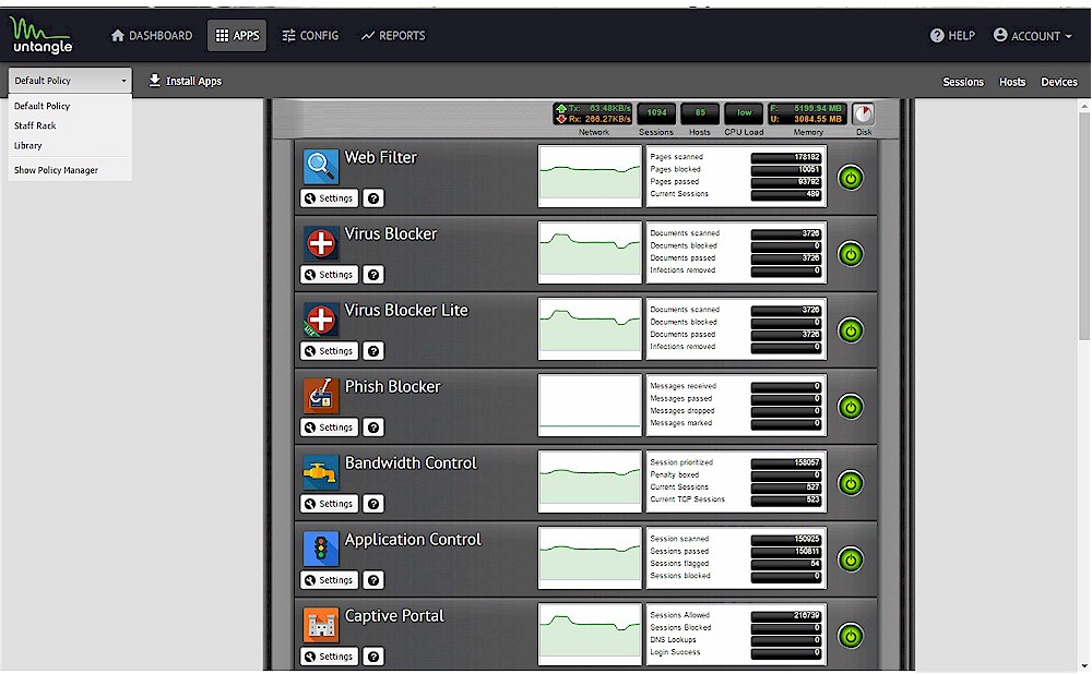 Untangle Apps in Rack