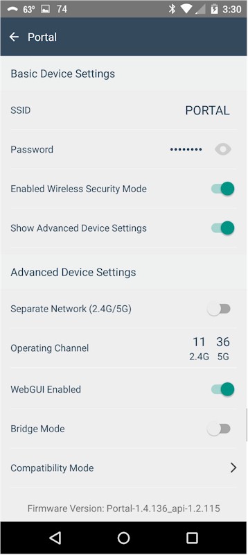 Portal app - Device settings