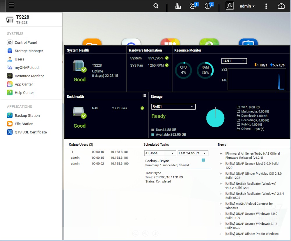 QNAP QTS 4.3 desktop