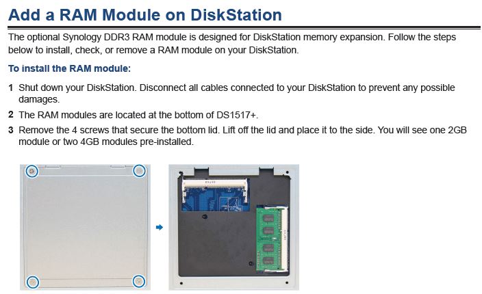 Synology DS1517+ easy RAM expansion