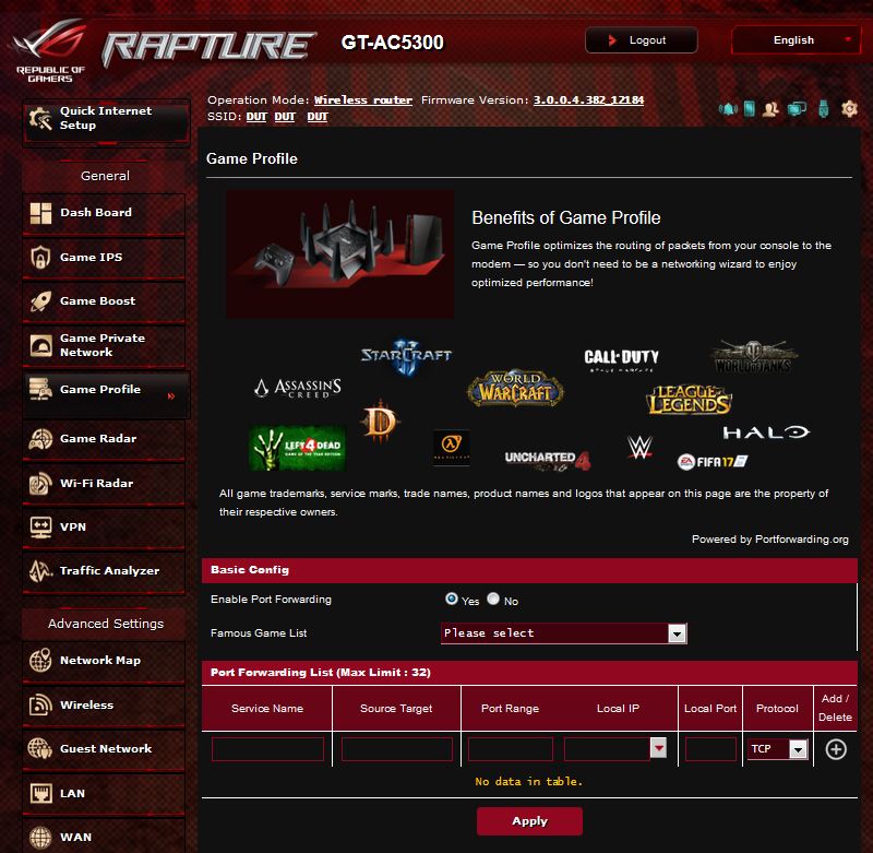 GT-AC5300 Game Profile screen