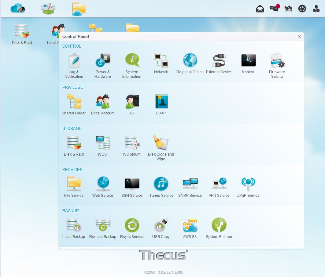 Thecus N2350 Control Panel