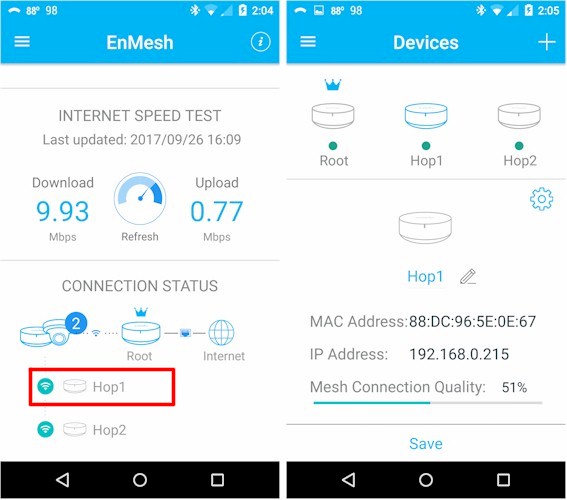 EnMesh app - Mesh Connection Quality