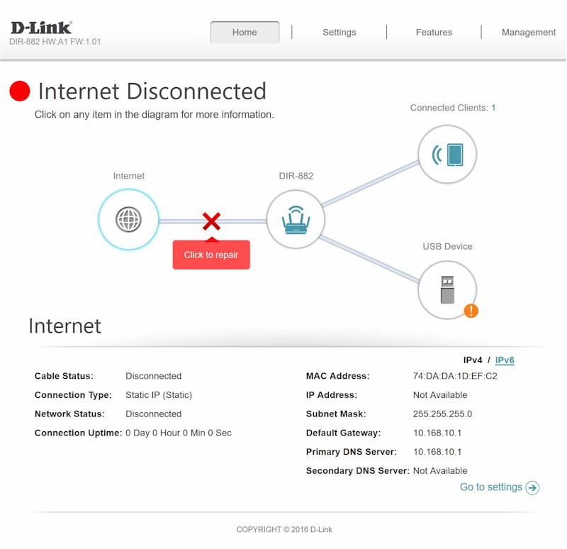 D-Link DIR-882 Home page